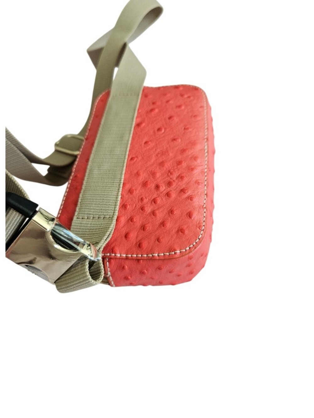 NWT Dooney & Bourke Coral Ostrich Leather Belt & Crossbody  Bag with Tan Strap - Picture 4 of 13